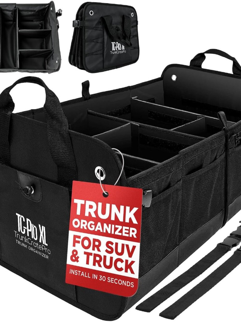 Car Trunk Organizer for SUV, Truck & Auto Cargo Storage, XL Black